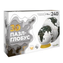 3D Пазл-глобус. Мир физический. Интерьерный белый. 240 деталей. Диаметр 15 см. ГЕОДОМ