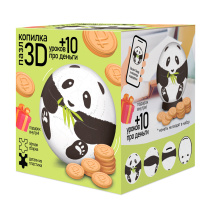 Пазл-копилка 3D + 10 уроков про деньги. Панда. 60 деталей. Диаметр 7 см.