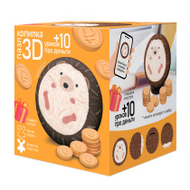 Пазл-копилка 3D + 10 уроков про деньги. Ёжик. 60 деталей. Диаметр 7 см.