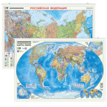 Карта 101х69 см. Мир Политический. РФ П/А. Субъекты. ЛАМ. Настенная двухсторонняя на рейках. ПРОкарт