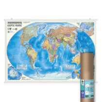 ПРОкарта интерактивная МИР полит., 101х69 см, 1:27,5 млн, ЛАМ. на рейках в тубусе 