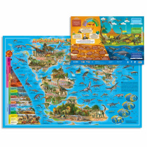 Карта ДИНОЗАВРЫ. Юрский период, 58х38 см, ДВУХСТОР. настольная КАПС. ЛАМ.