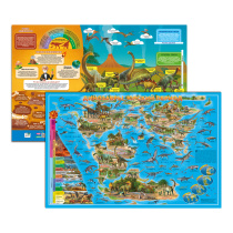 Карта ДИНОЗАВРЫ. Юрский период, 58х38 см, ДВУХСТОР. настольная КАПС. ЛАМ.