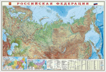 Карта РОССИЯ физич., 101х69 см, 1:8,2 млн, ЛАМ. с европодвесом