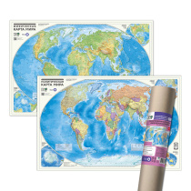 ПРОкарта интерактивная МИР полит.+физич., 101х69 см, ДВУХСТОР. ЛАМ. в тубусе