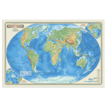 Карта МИР физич., 58х38 см, 1:55 млн, настольная  КАПС. ЛАМ.