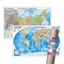 ПРОкарта интерактивная МИР полит.+РОССИЯ П/А, 101х69 см, ДВУХСТОР. ЛАМ. в тубусе