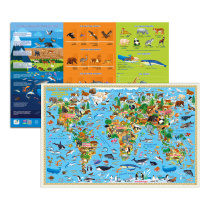 Карта Животный и растительный МИР, 58х38 см, ДВУХСТОР. настольная КАПС. ЛАМ.