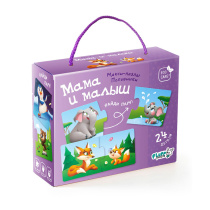 Пазл-макси в коробке с веревочной ручкой. Половинки. Мама и малыш. 24 детали.