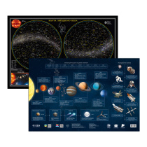 Карта ЗВЕЗДНОЕ НЕБО/Планеты, 58х38 см, ДВУХСТОР. настольная КАПС. ЛАМ.