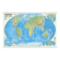 ПРОкарта интерактивная МИР физич., 124х80 см, 1:25 млн, ЛАМ. на рейках с европодвесом