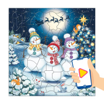 Пазл листовой с доп.реальностью. Фигурный 80 деталей. Танцующие снеговики. 30х30,5 см.