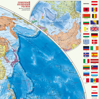 Карта настенная в тубусе. Мир Политический с флагами. М124 млн. 124х80 см. ГЕОДОМ 3